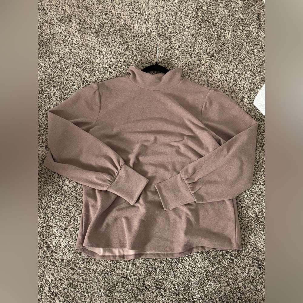 Mauve mock neck shimmery long sleeve blouse